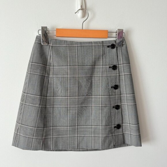 Aritzia Sunday Best Yuri Button Up Plaid Mini Grey Check Skirt Size 0 - Picture 3 of 6
